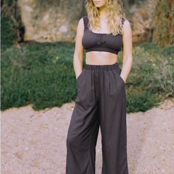 Ozma CROP WIDE LEG Regen Silk Noil pants charcoal XS - Picture 2 of 7